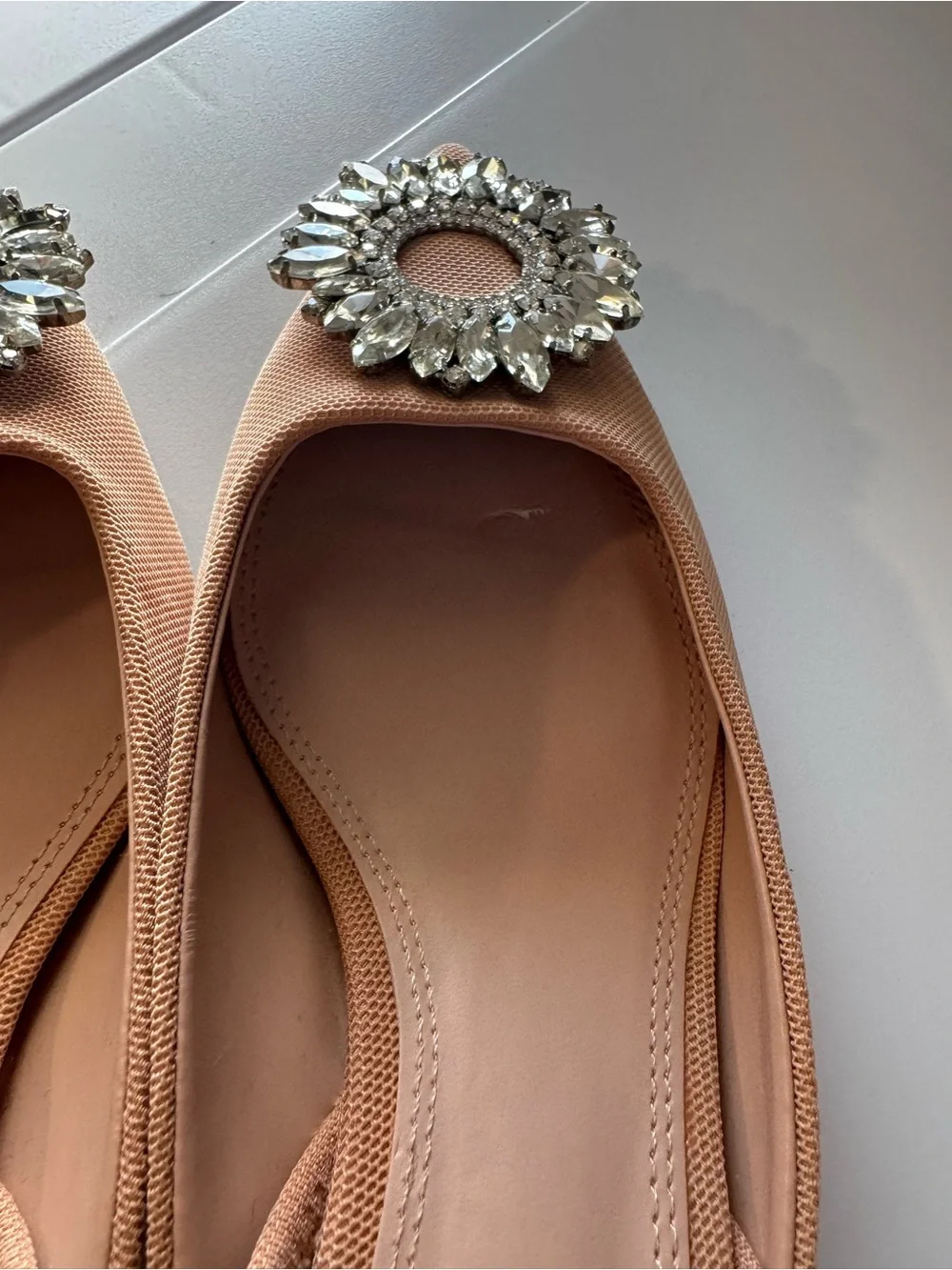 Zara Embellished Slingback with kitten heels in Tan